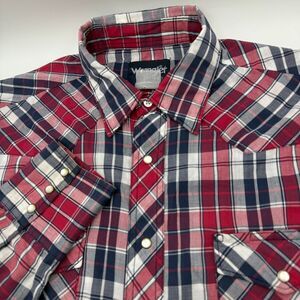 Wrangler Western Shirt Plaid Pearl Snap‎ Long Sleeve Cowboy Rodeo Red Blue L